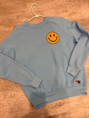 Aviator Nation Light Blue Smile Patch Crewneck size small